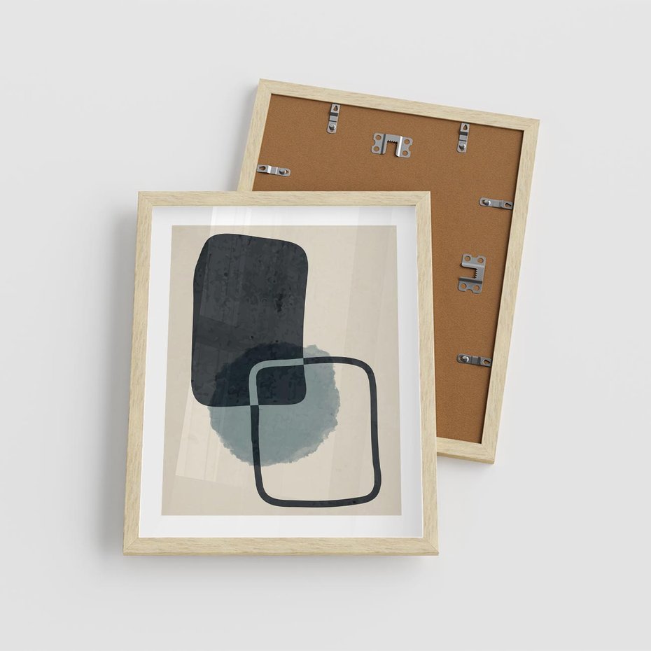 Plakat w ramie 40x50 - Migotliwe Refleksje - abstrakcyjne nieregularne kształty, minimalistyczny plakat - rama drewno
