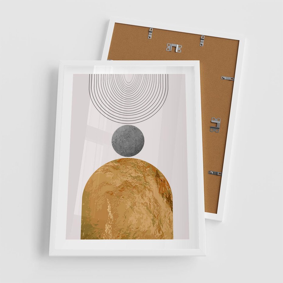 Plakat w ramie 50x70 - Złote Półkole w Sztuce Geometrii - grafika, złote półkole - rama biała