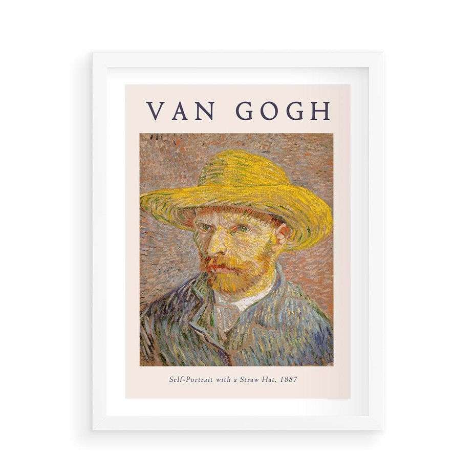 Plakat w ramie 50x70 - Autoportret van Gogha - van gogh, autoportret - rama biała