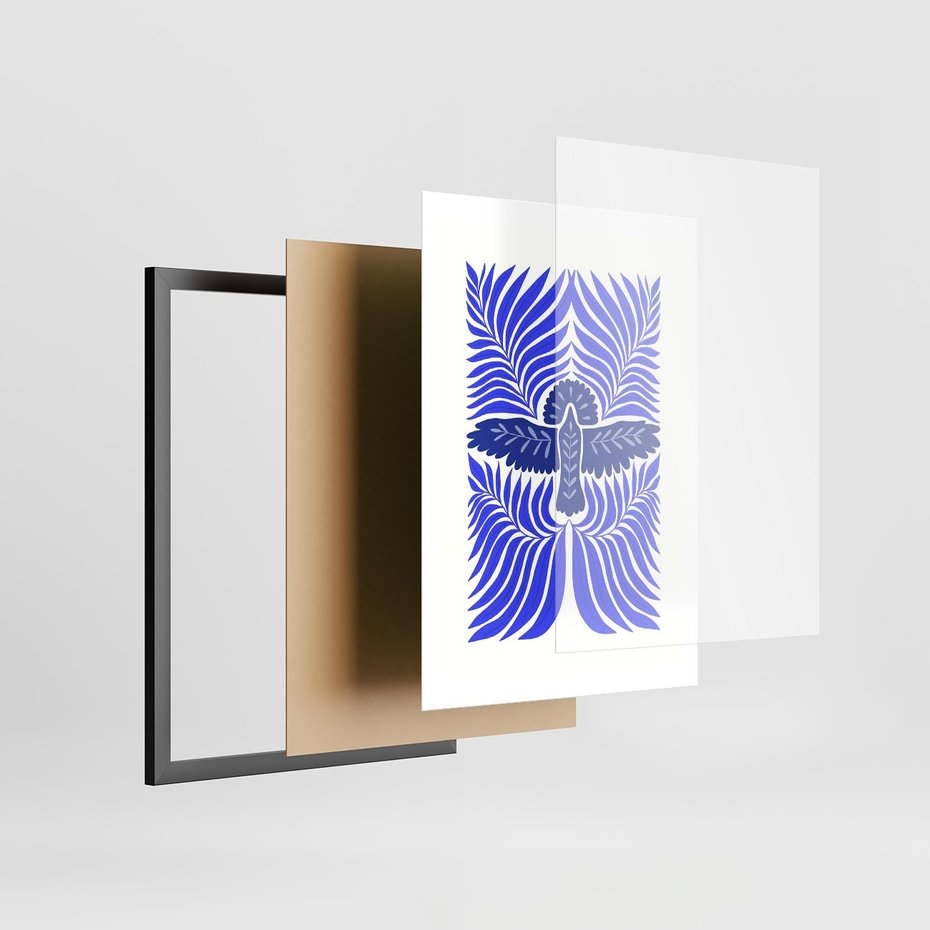 Plakat w ramie 50x70 - Etniczne Rekwizyty - etniczne roślinne wzory, granat - rama czarna