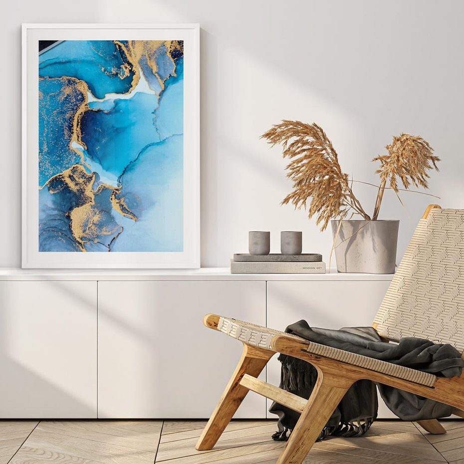 Plakat w ramie 40x50 - Elegancja i Wyrafinowanie - marmur, złoto - rama biała