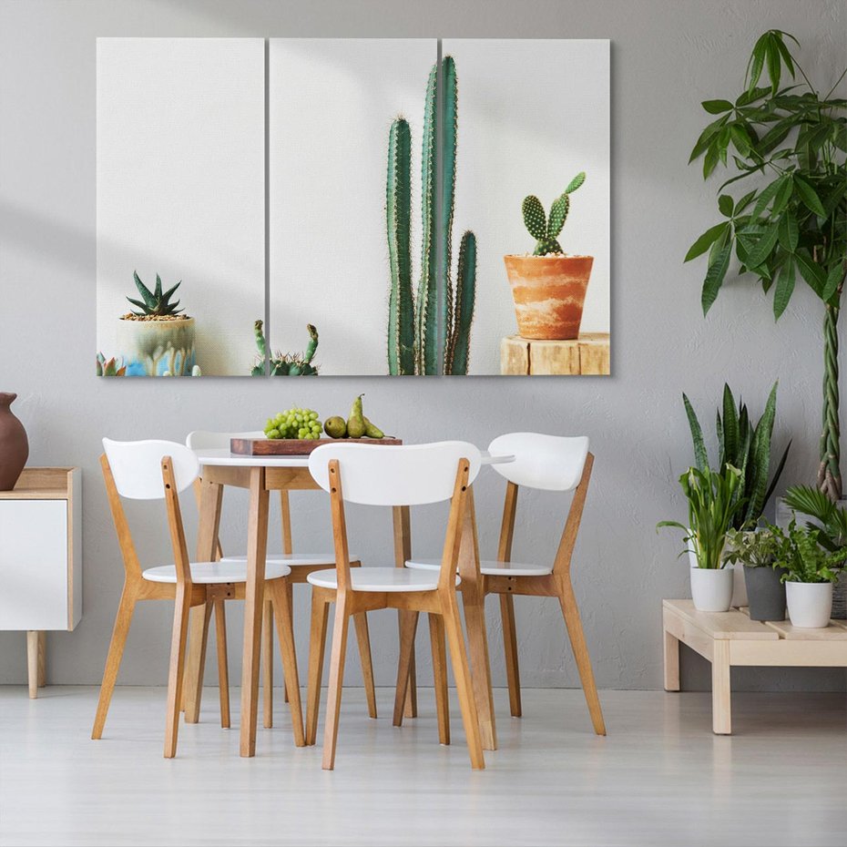 Obraz na płótnie 120x80 - Naturalna Harmonia - kaktusy, liście