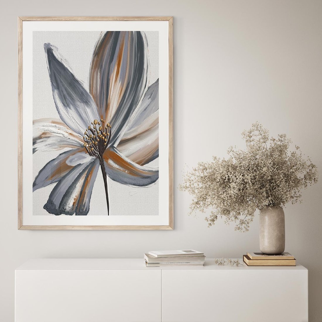 Plakat w ramie 50x70 - Olejne kwiaty - wyraz emocji - kwiaty, malowane - rama drewno