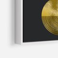 Obraz w ramie 50x50 - Migotliwe Przeniknięcia - złote koła, czarne tło - rama biała