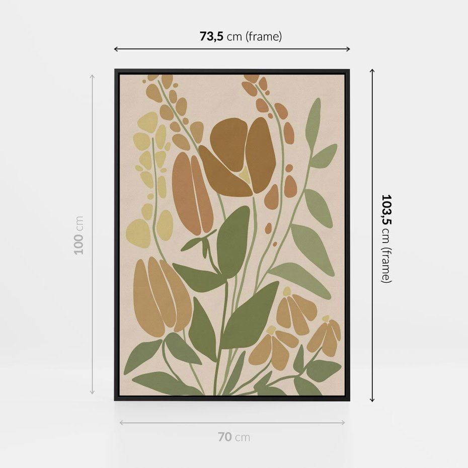Obraz w ramie 70x100 - Beżowo i Roślinnie - nowoczesny plakat, roślinność - rama czarna