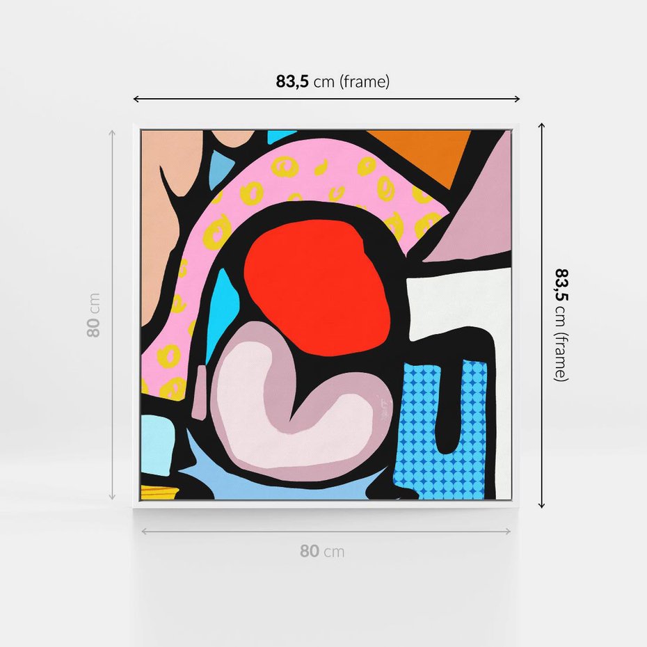 Obraz w ramie 80x80 - Czarny Komiks - abstrakcyjne formy, komiksowy styl - rama biała