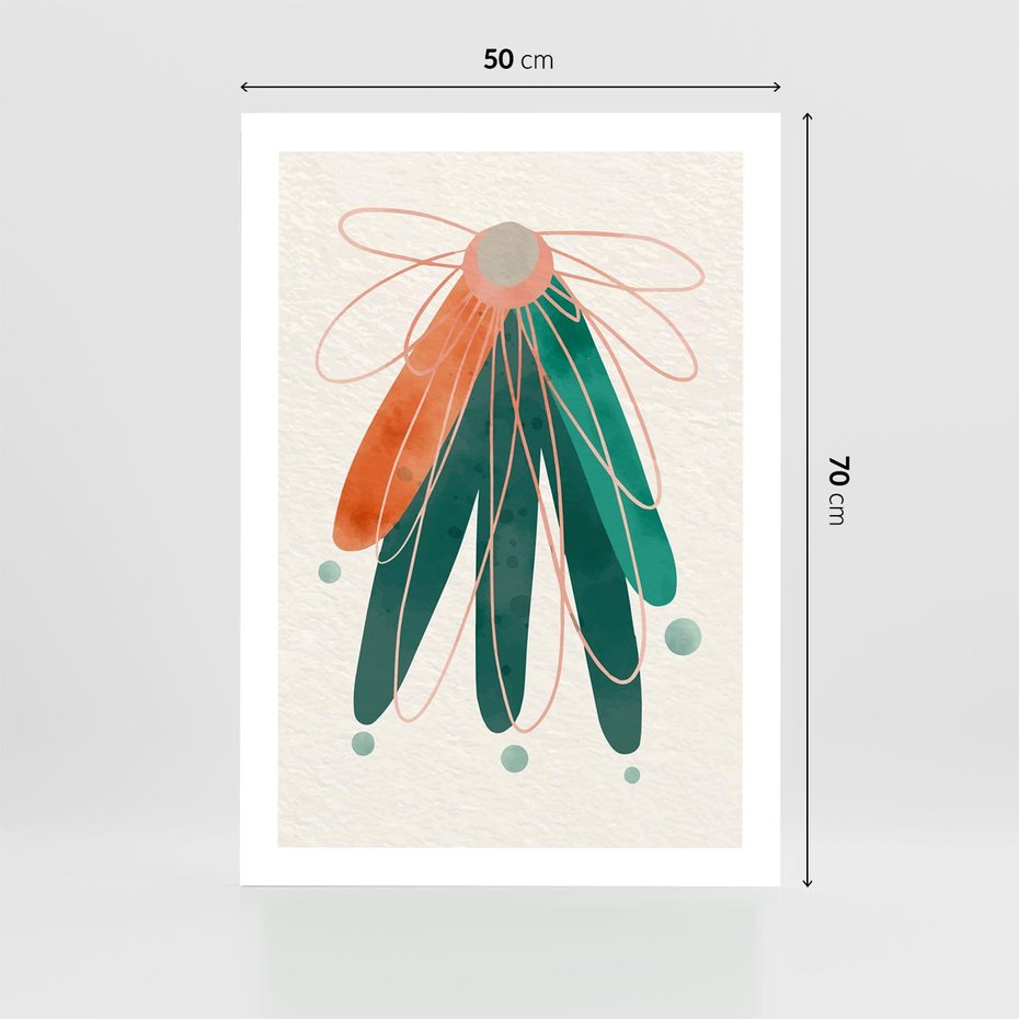 Plakat bez ramy 50x70 - Energetyczna Harmonia Kwiatów - akwarelowe abstrakcyjne kształty, zieleń i pomarańcz