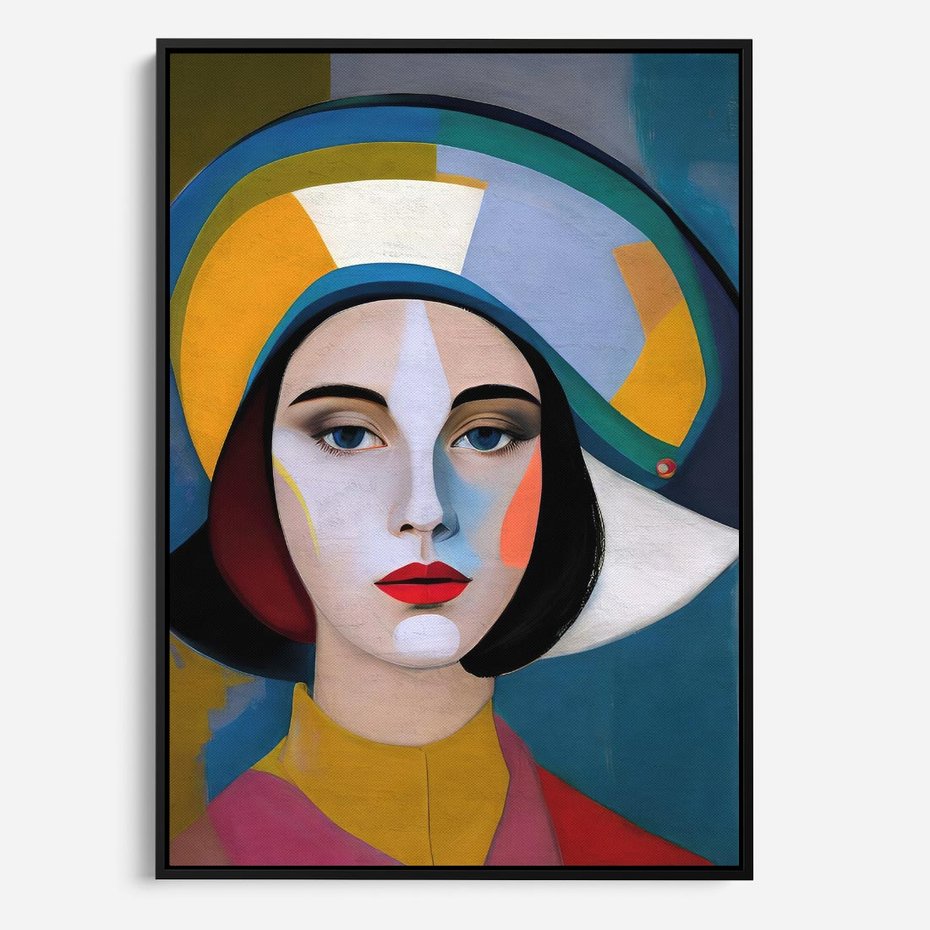 Obraz w ramie 70x100 - Kształtujące Widzenia - abstrakcyjny obraz olejny, portret twarzy kobiety - rama czarna