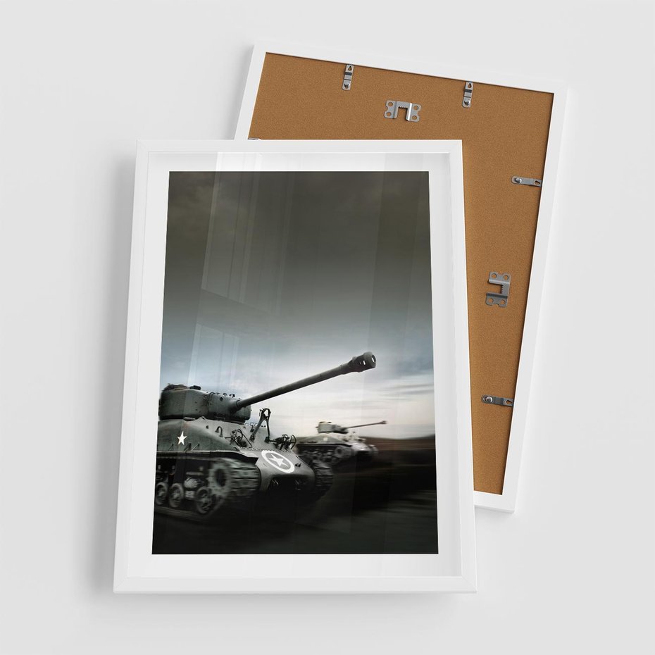 Plakat w ramie 50x70 - Siła i determinacja: czołgi wojenne - czołgi, wojna - rama biała