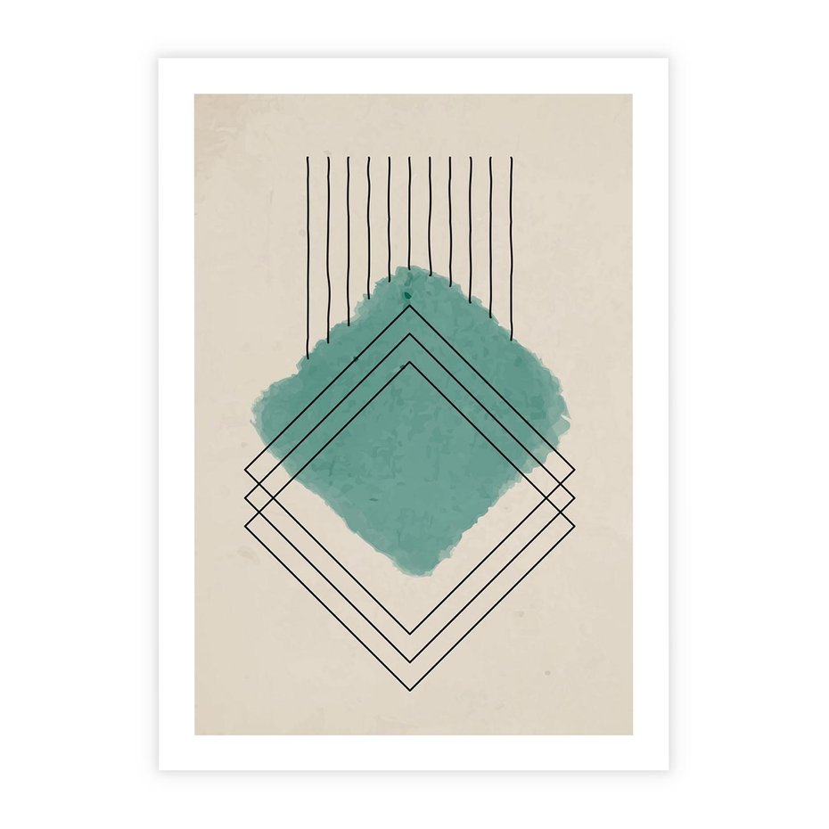 Plakat bez ramy 30x40 - Impresje Przestrzeni - akwarelowa plama, geometryczne szkicowane kształty