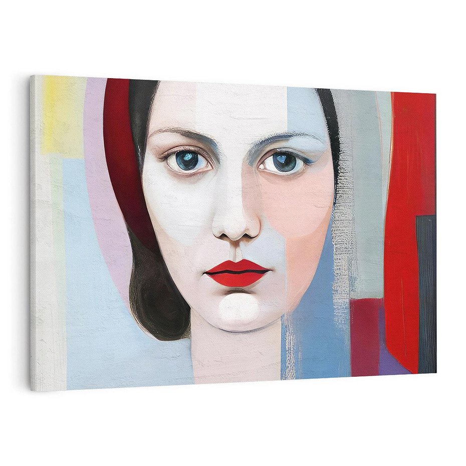 Obraz na płótnie 100x70 - Kolorowe Granice Form - abstrakcyjny obraz olejny, portret twarzy kobiety