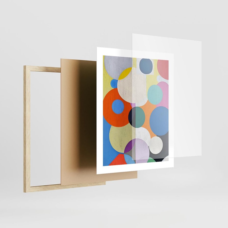 Plakat w ramie 40x50 - Tajemnicze Odbicia Czasu - abstrakcyjne geometryczne kształty, olejny obraz - rama drewno