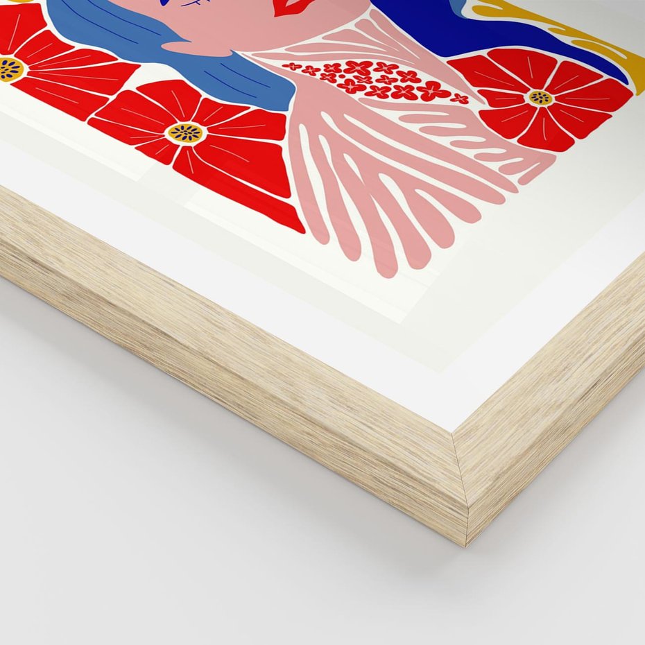 Plakat w ramie 50x70 - Nowoczesna Twarz - nowoczesna grafika, kolorowa twarz kobiety - rama drewno