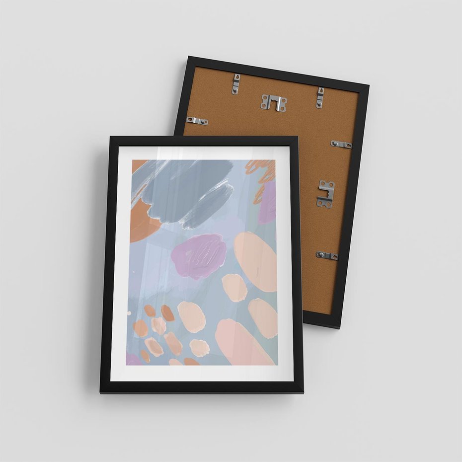 Plakat w ramie 30x40 - Migocące Pastelowe Spektrum - abstrakcyjne akwarelowe plamy, pastele - rama czarna