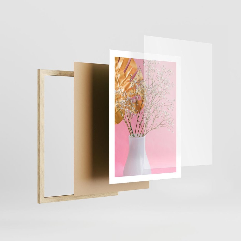 Plakat w ramie 50x70 - Przyjemność Złotej Natury - złote, liście - rama drewno