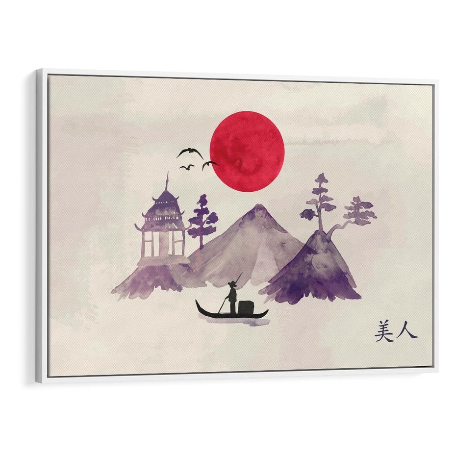 Obraz w ramie 120x80 - Odbicie Słońca - japońska sztuka, akwarela - rama biała