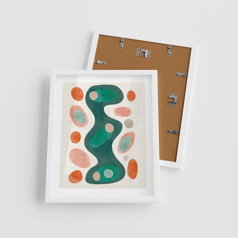 Plakat w ramie 40x50 - Wewnętrzne Spektrum - abstrakcyjne formy, dominujący kolor zielony - rama biała