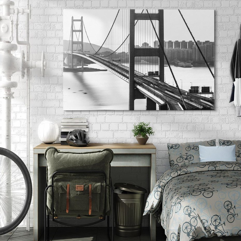 Obraz na płótnie 70x50 - Ikona Miasta - most Nowy Jork, czarno biała fotografia