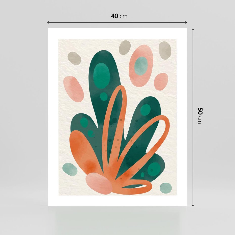 Plakat bez ramy 40x50 - Harmonia bez Harmonii - akwarelowe abstrakcyjne kształty, zieleń i pomarańcz