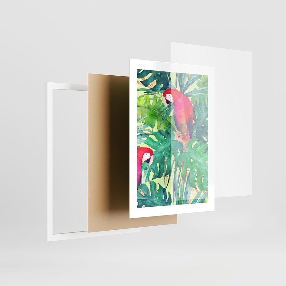 Plakat w ramie 30x40 - Egzotyczna Przygoda - tropikalne, liście - rama biała