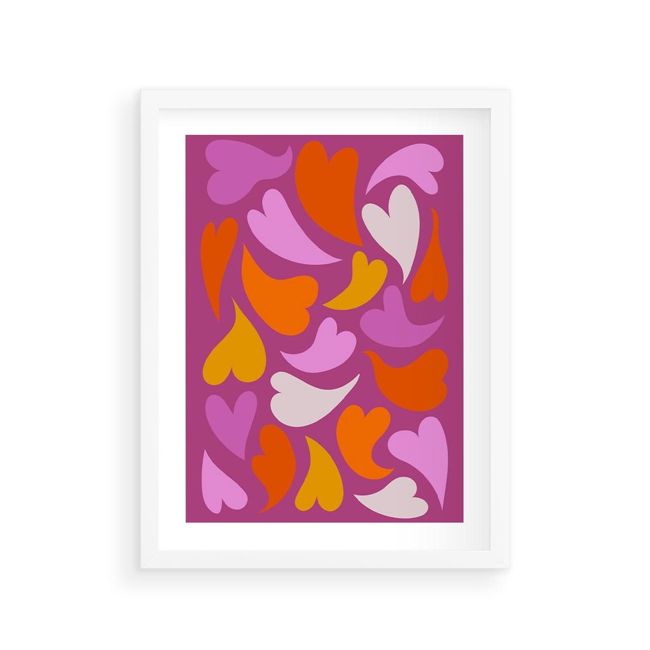 Plakat w ramie 30x40 - Podróżne Boho - wesoła grafika, serca - rama biała