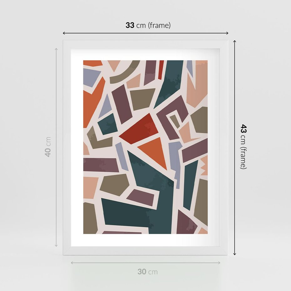 Plakat w ramie 30x40 - Modernistyczna Transcendencja - geometryczne kształty, mozaika - rama biała