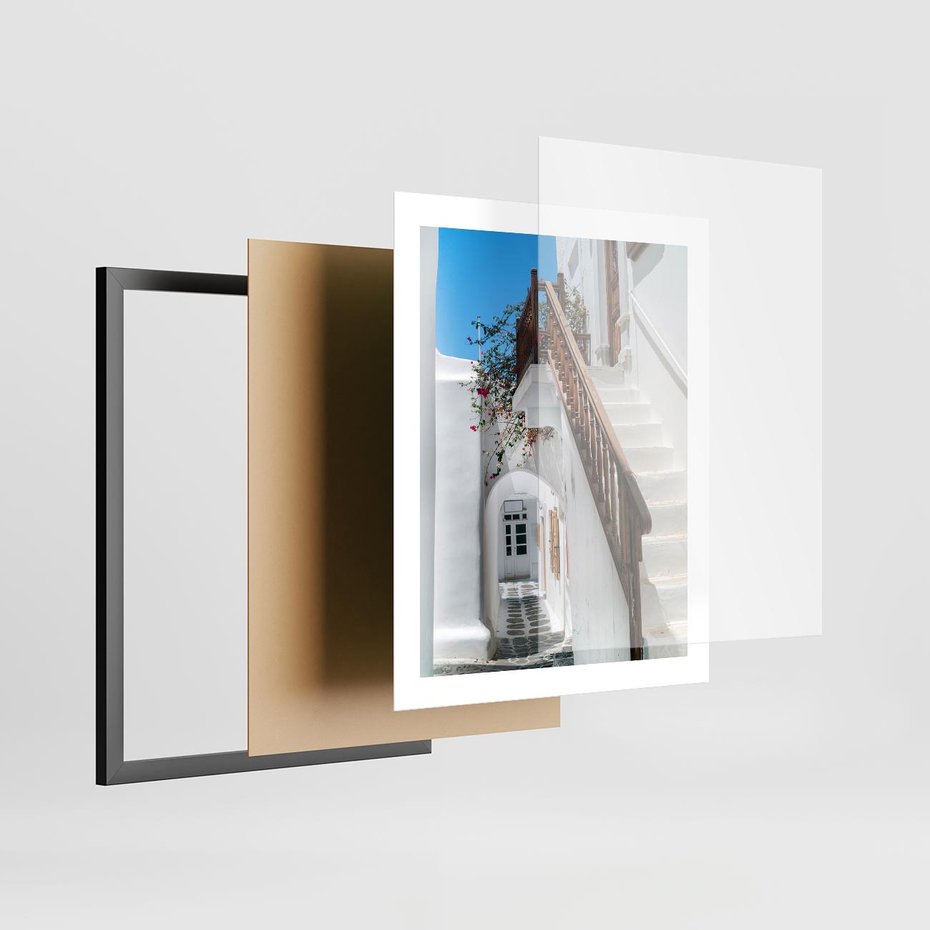 Plakat w ramie 40x50 - Schody Uliczką W dół - schody, uliczka - rama czarna