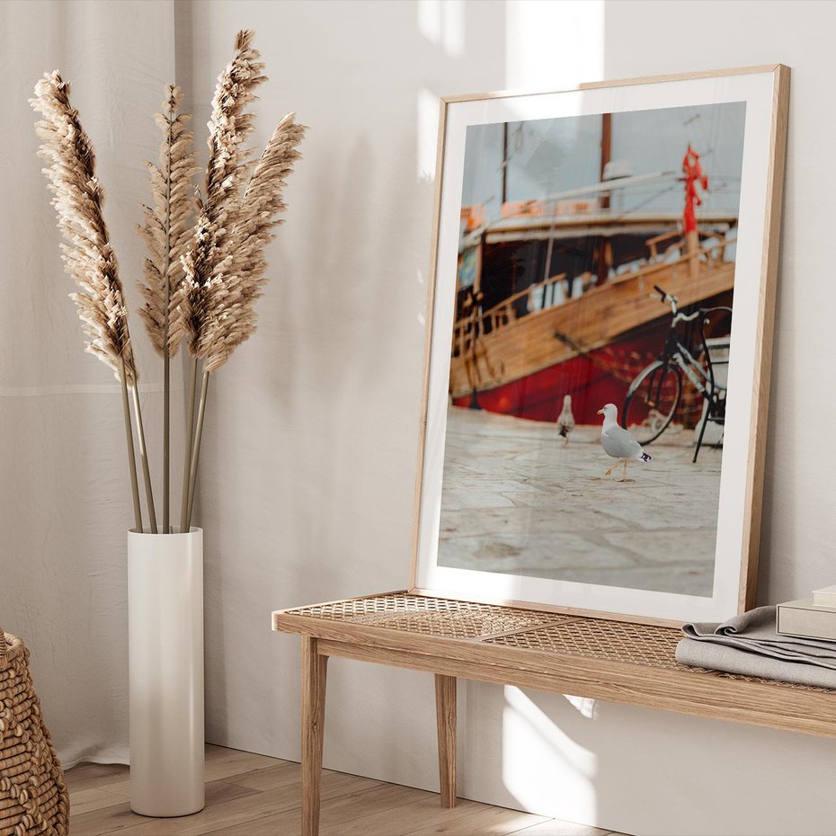 Plakat w ramie 30x40 - Przygoda na Horyzoncie - port, statek - rama drewno