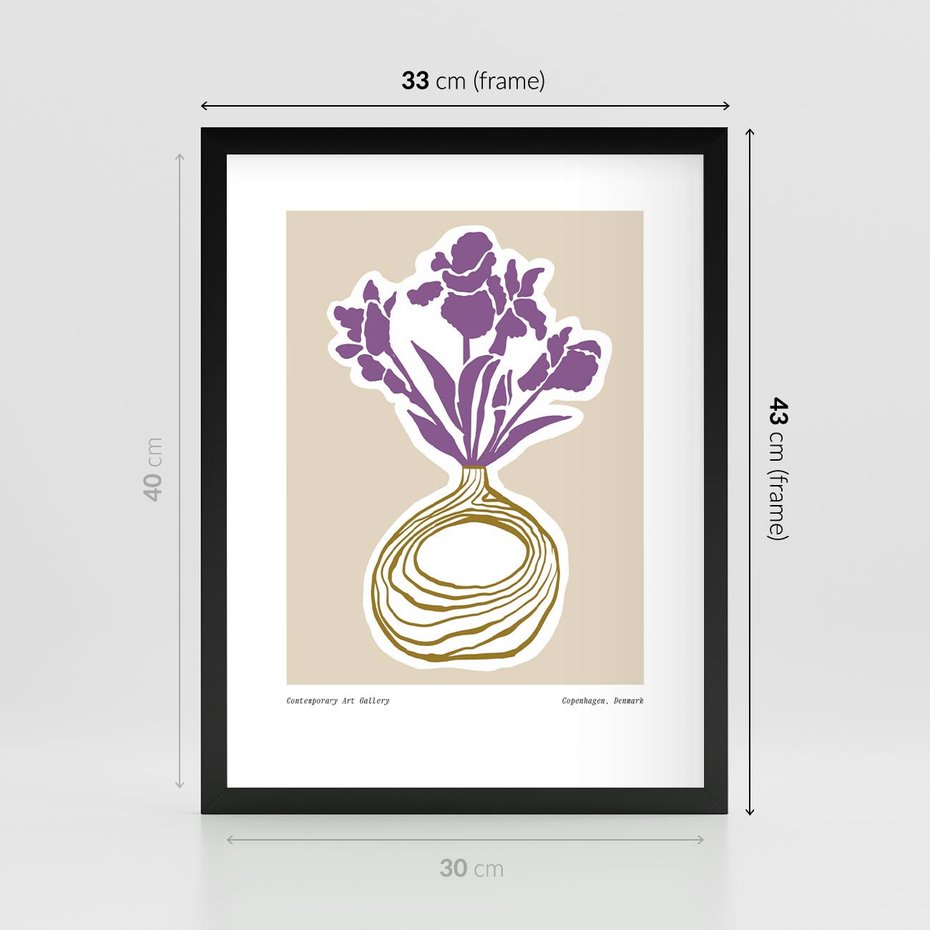 Plakat w ramie 30x40 - Migocące Anomalie - abstrakcyjne liście, kwiaty tropikalne w wazonie - rama czarna