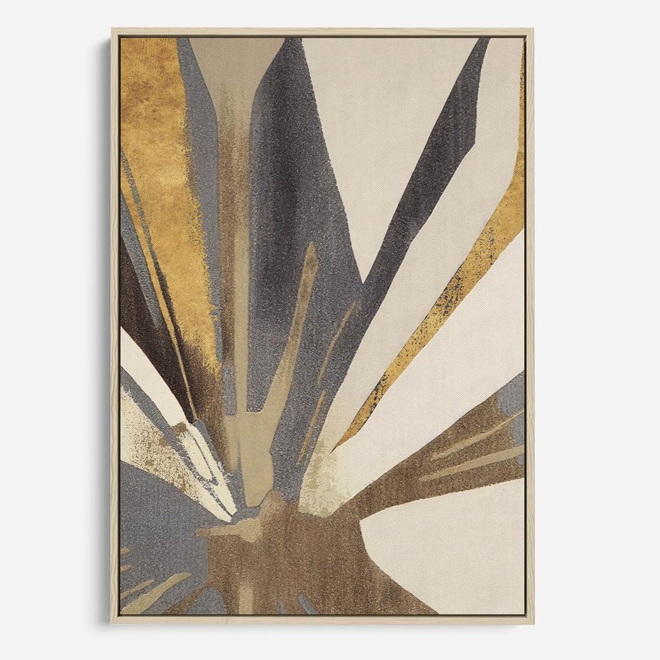 Obraz w ramie 80x120 - Szept roślinnych emocji - olejna abstrakcja, złoto i brąz - rama drewno