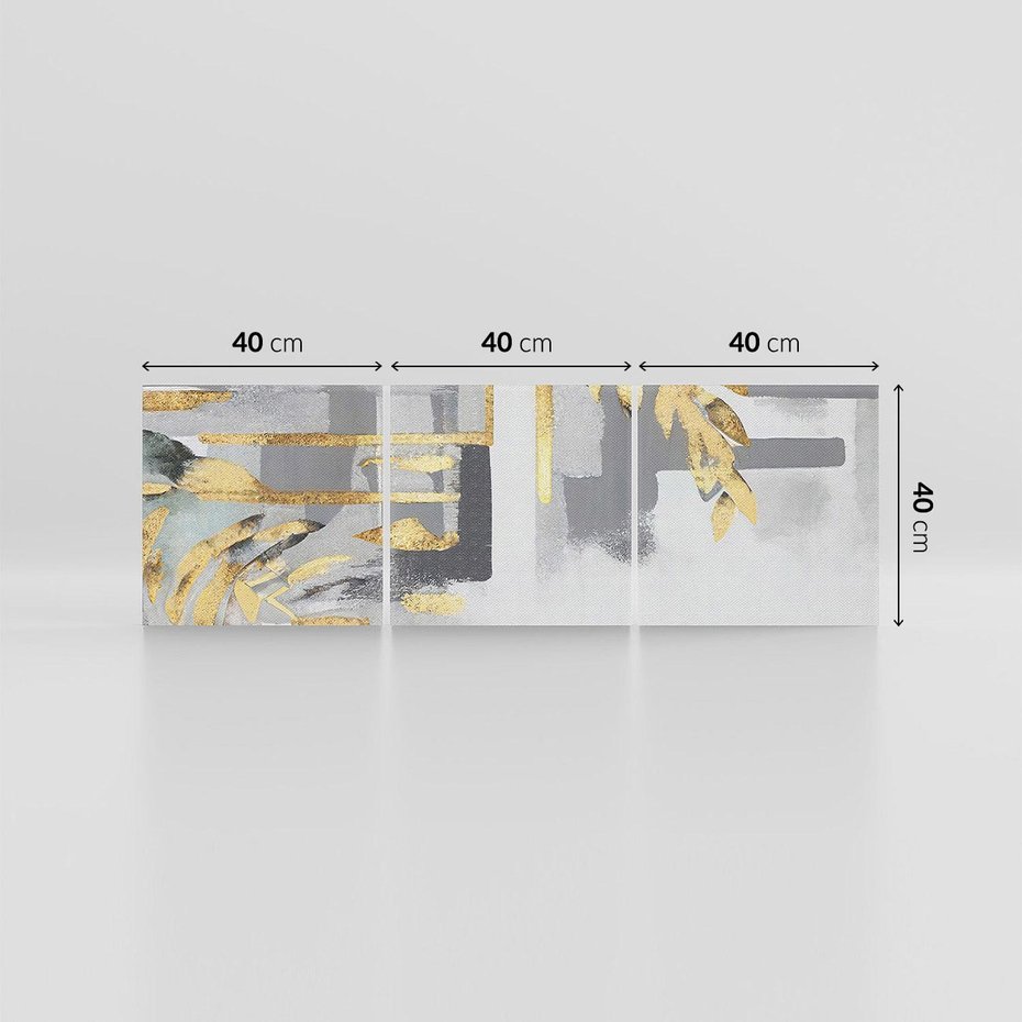 Obraz na płótnie 120x40 - Złote Palmy w Stylu Modern - geometryczne złote linie, szare tło