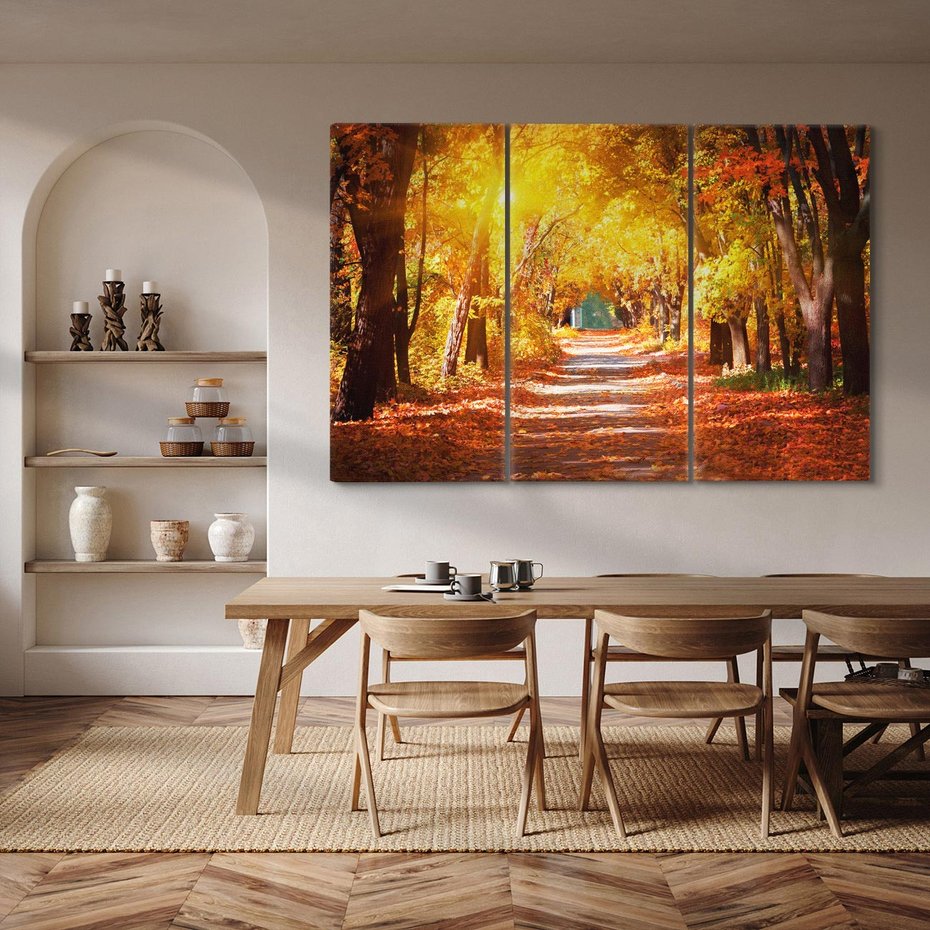 Obraz na płótnie 120x80 - Jesienna Droga: Przechadzka wśród Drzew - jesień, droga