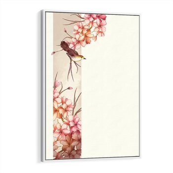 Obraz w ramie 80x120 - Rozkwitające Marzenia - japońska sztuka, ptak - rama biała