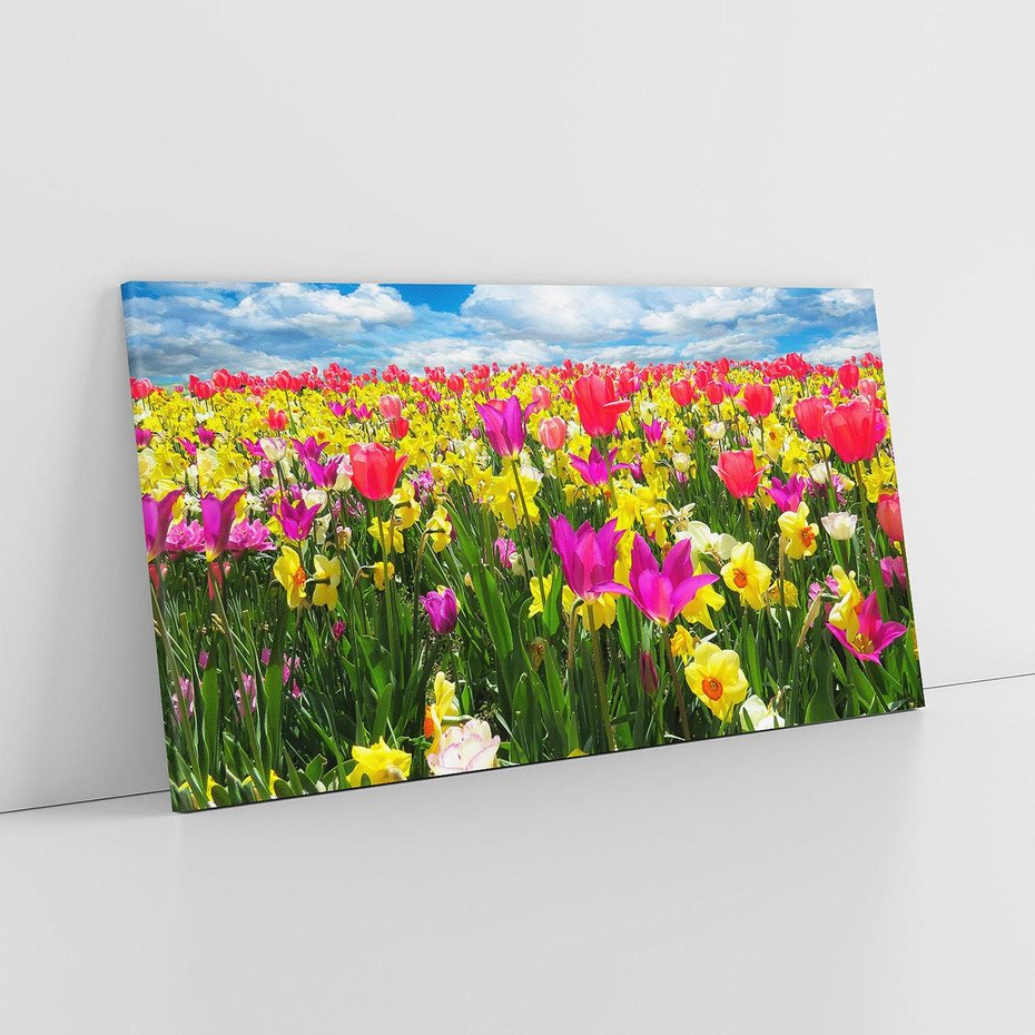 Obraz na płótnie 120x60 - tulipany na łące - kwiaty, tulipany