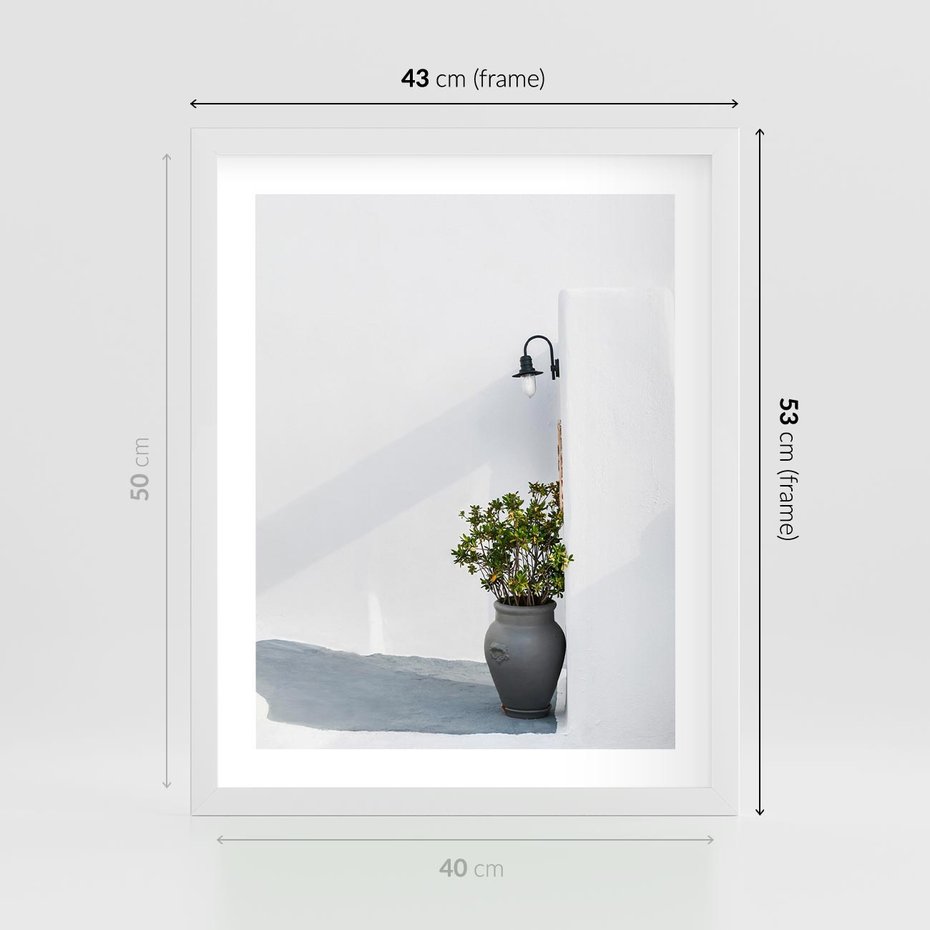 Plakat w ramie 40x50 - Błękitne wybrzeże - Santorini, Grecja - rama biała