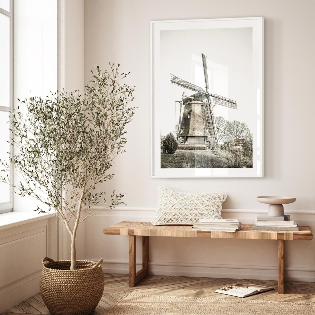 Plakat bez ramy 50x70 - Wiejska Idylla z Młynem - wiatrak, młyn
