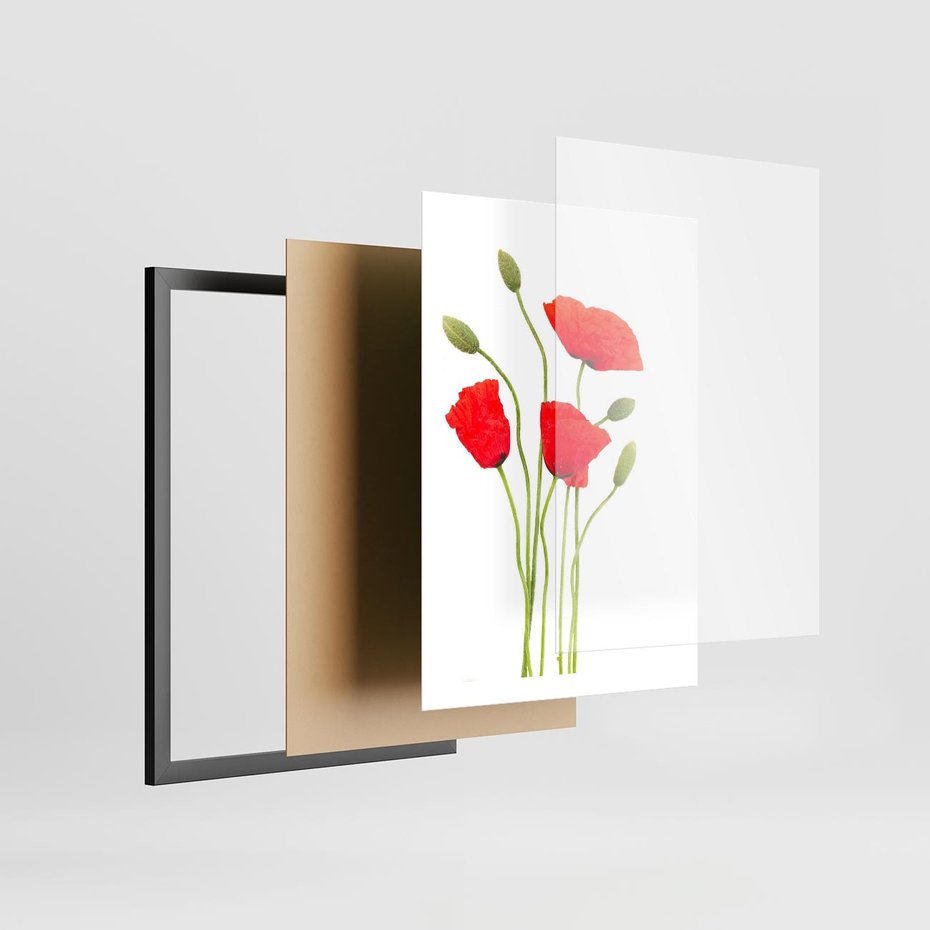 Plakat w ramie 50x70 - Pola maków w pełnym kolorze - maki, kwiaty - rama czarna