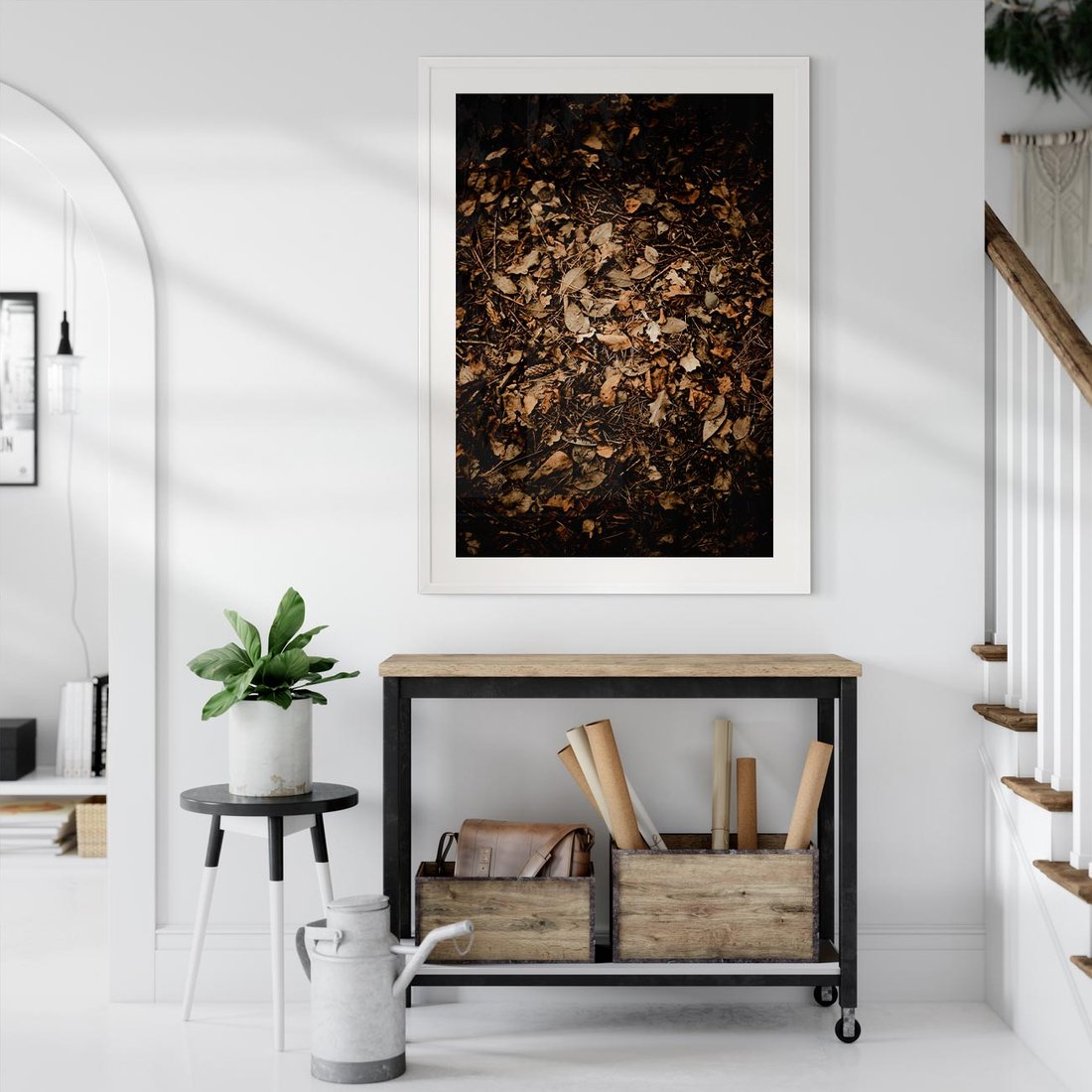 Plakat bez ramy 40x50 - Brązowe Liście w Scenerii - suche liście jesień brąz