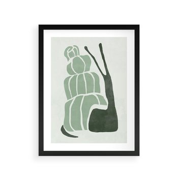 Plakat w ramie 30x40 - Zielona Równowaga - abstrakcyjny zielony ślimak, skandynawski design - rama czarna