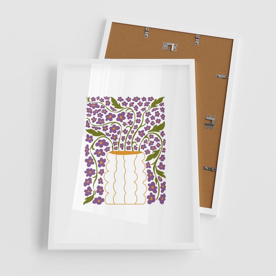 Plakat w ramie 50x70 - Witalność Kwiatów - kwiaty w wazonie, minimalistyczna kompozycja - rama biała