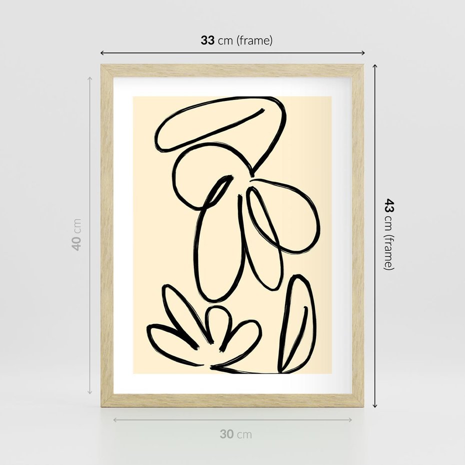 Plakat w ramie 30x40 - Złamane Granice - abstrakcyjna sztuka, przypominająca kwiat - rama drewno