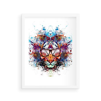 Plakat w ramie 50x70 - Tygrys w graficznej oprawie - tygrys, grafika - rama biała