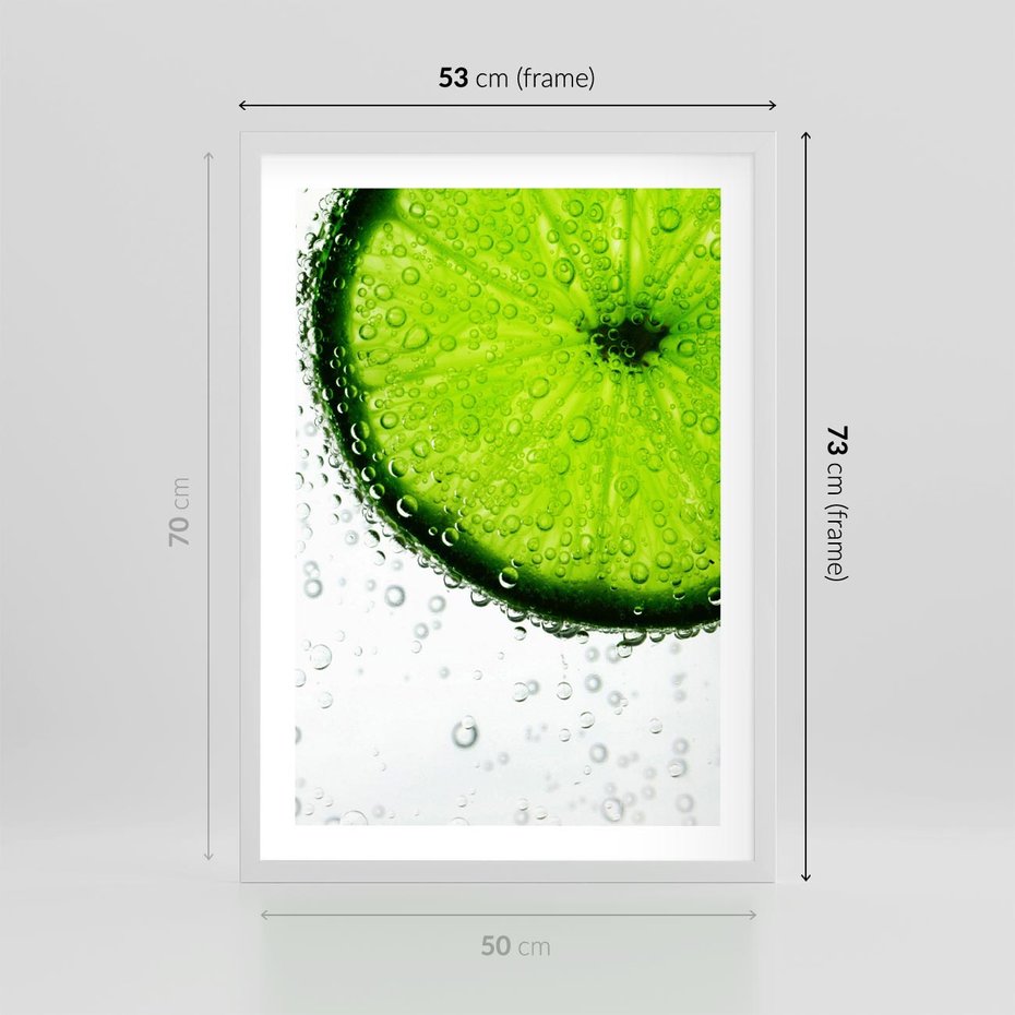 Plakat w ramie 50x70 - Świeżość i kwasowość limonki - limnka, owoce - rama biała