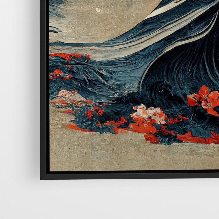 Obraz w ramie 100x70 - Requiem dla marzeń - sztuka japońska, fale oceanu - rama czarna