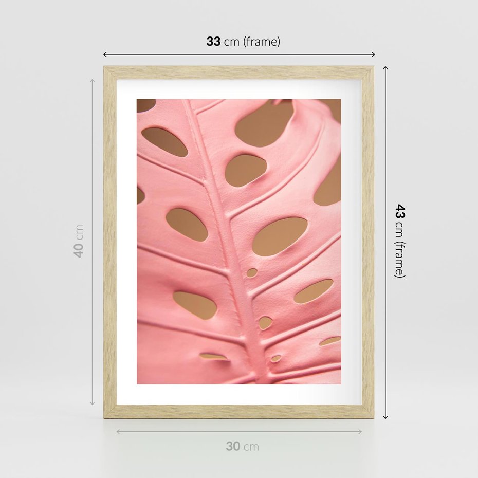 Plakat w ramie 30x40 - Różowa monstera w pełnym rozkwicie - różowa, monstera - rama drewno