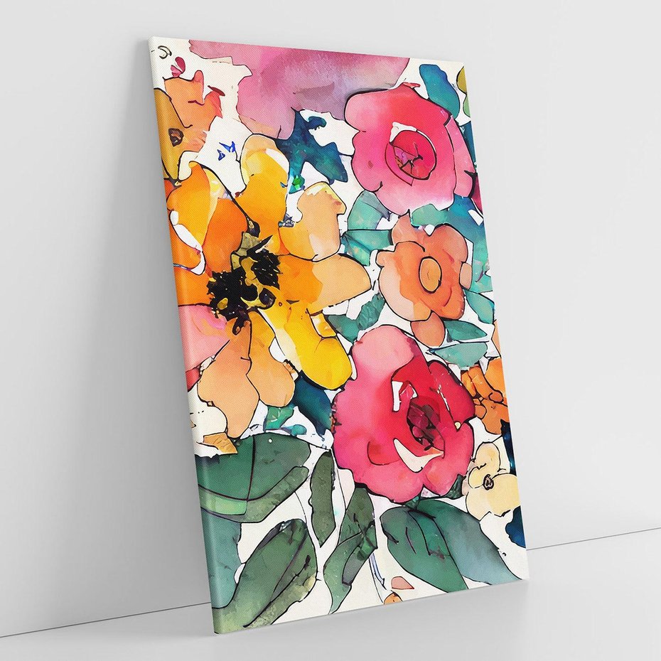 Obraz na płótnie 50x70 - Kwiatowy Impuls Kolorów - abstrakcyjne kolorowe kwiaty, szkic