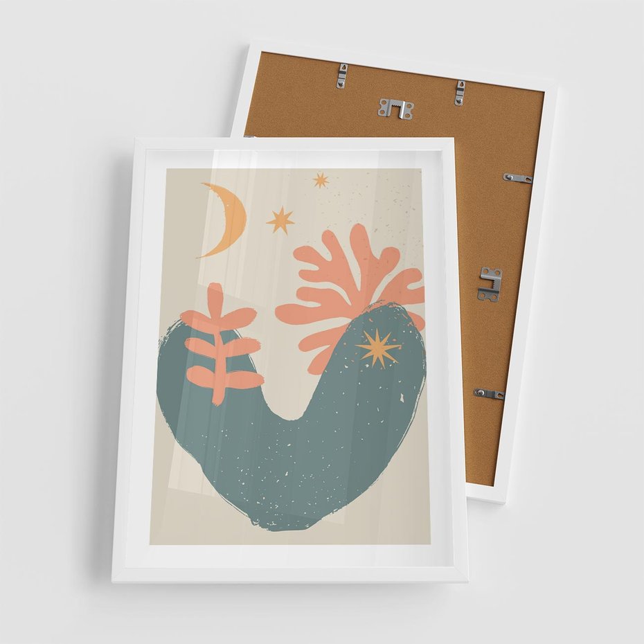 Plakat w ramie 50x70 - Energetyczne Kształty - boho formy, kształty - rama biała