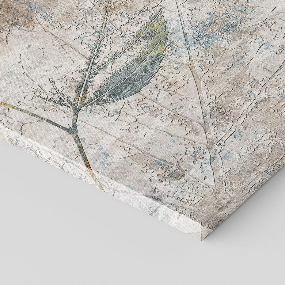 Obraz na płótnie 40x40 - Betonowe Wspomnienia Liści - odciski w betonie, odbitki
