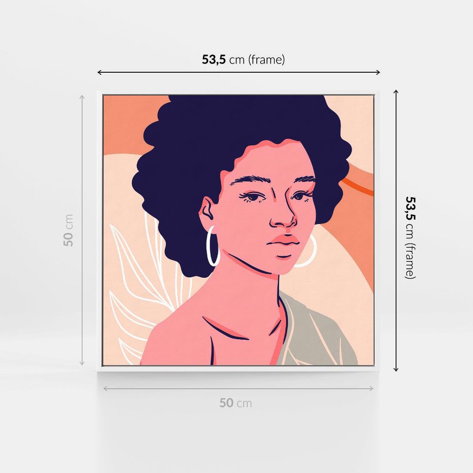 Obraz w ramie 50x50 - Kobiecy Kształt Świata - nowoczesny plakat, styl retro - rama biała