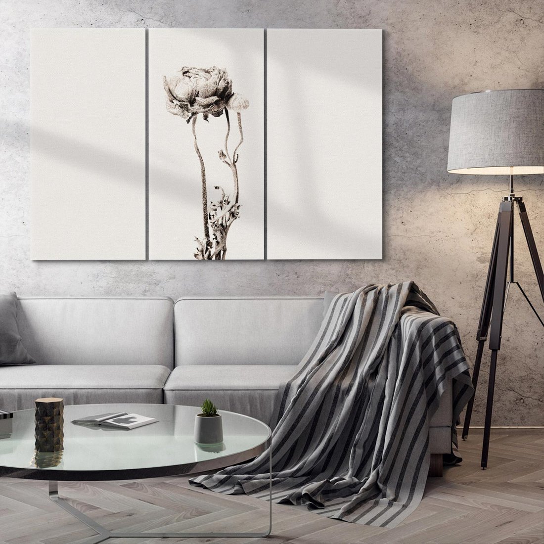 Obraz na płótnie 120x80 - Kwiatowa Symfonia w Szarościach - czarno biała odbitka, jak fotografia